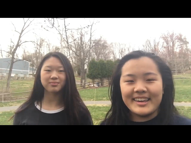 Abigail Xu, left, and Emily Sun, right, students at Langley High School, are shown in a video clip that they prepared for the Virtual Fairfax Country Regional Science Fair.