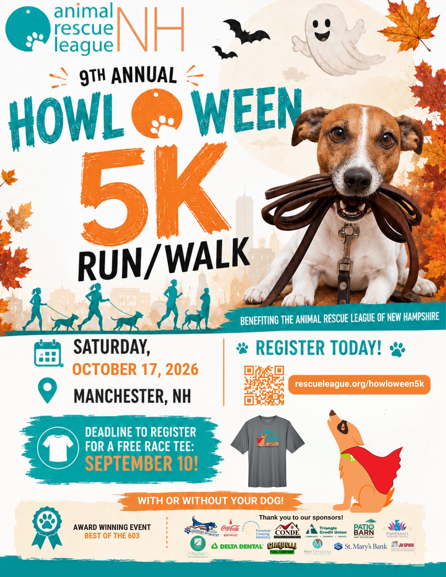 9th Annual Howl-O-Ween 5k Run/Walk to benefit the Animal Rescue League of NH