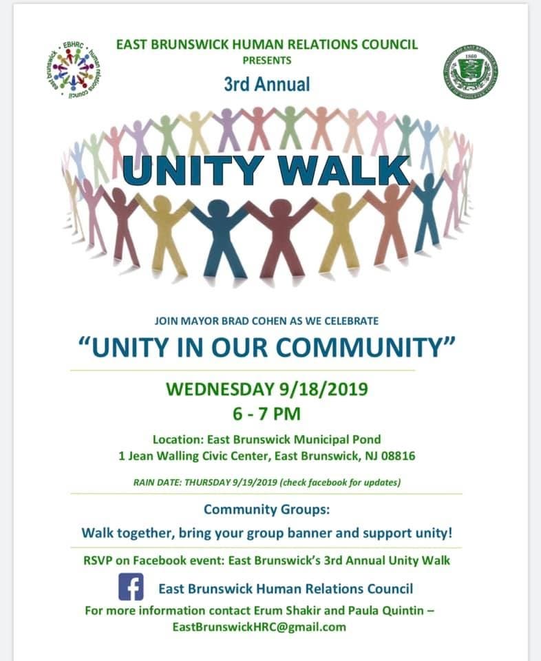 Sep 18 3rd Annual Unity Walk By East Brunswick Human Relations