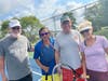 Lou, Victor, Martin, and Sue enjoy Saturday 9 am Drop-in tennis at the Ocean Pines Tennis Center.
