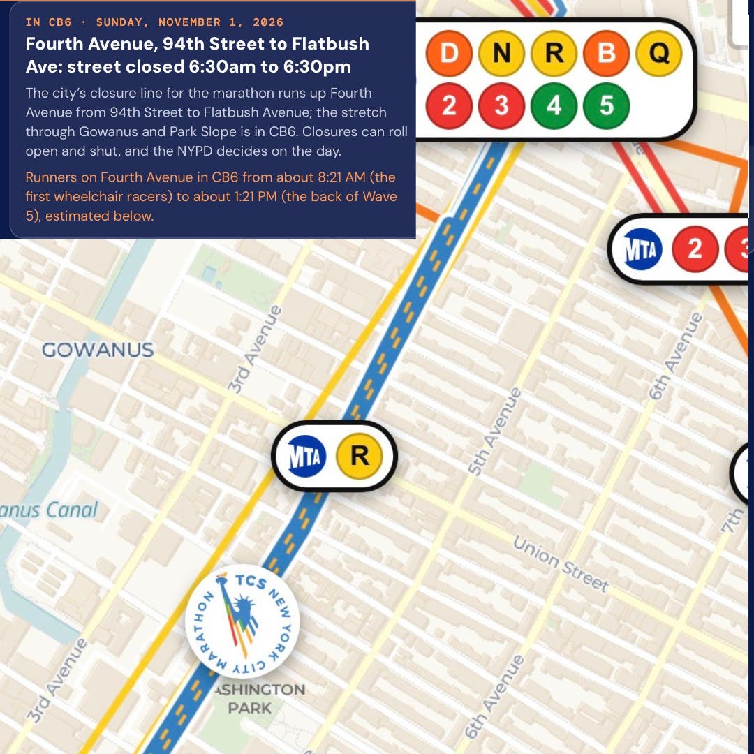2026 TCS NYC Marathon on Fourth Avenue in CB6