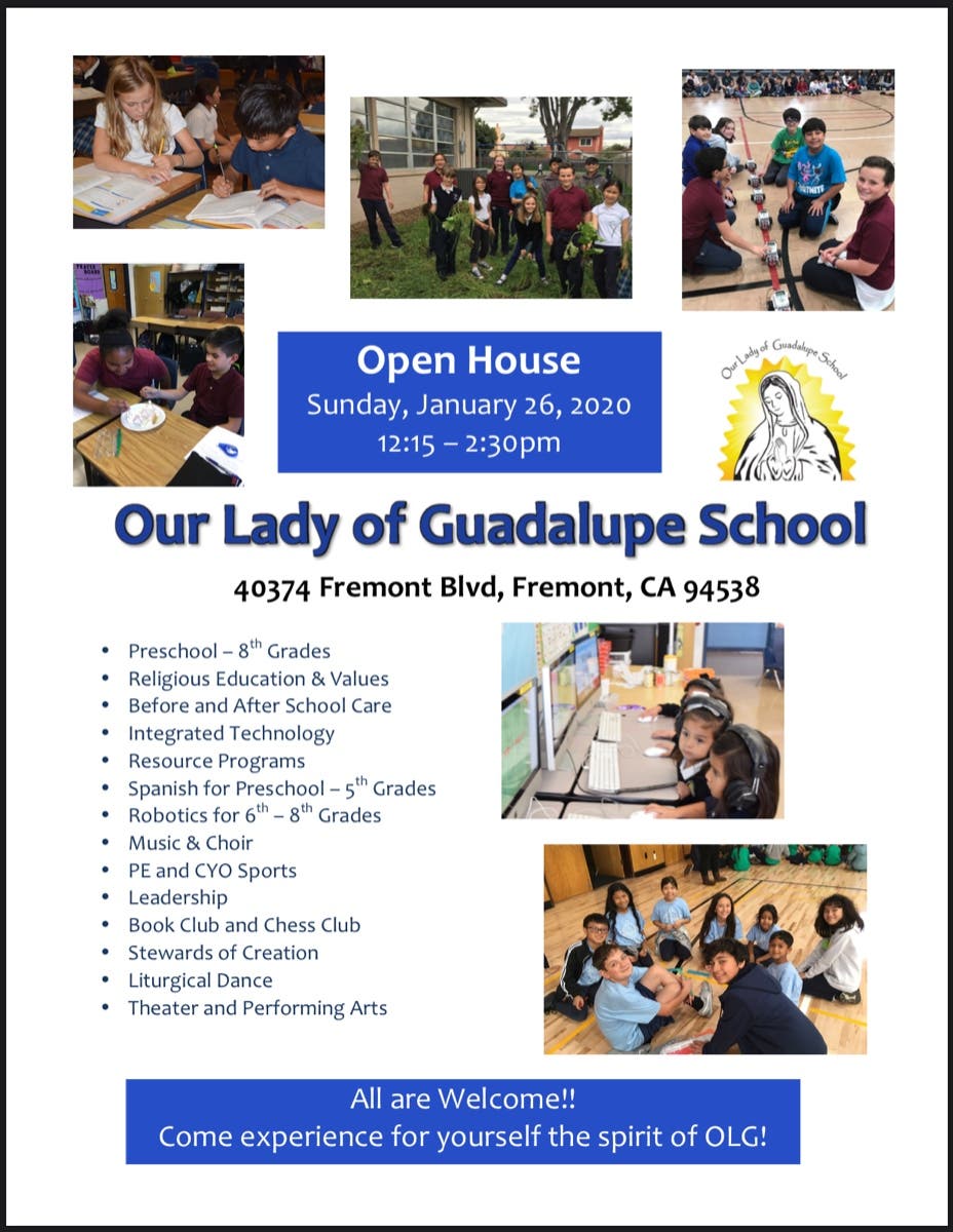 Jan 26 Open house at Our Lady Of Guadalupe School Fremont, CA Patch