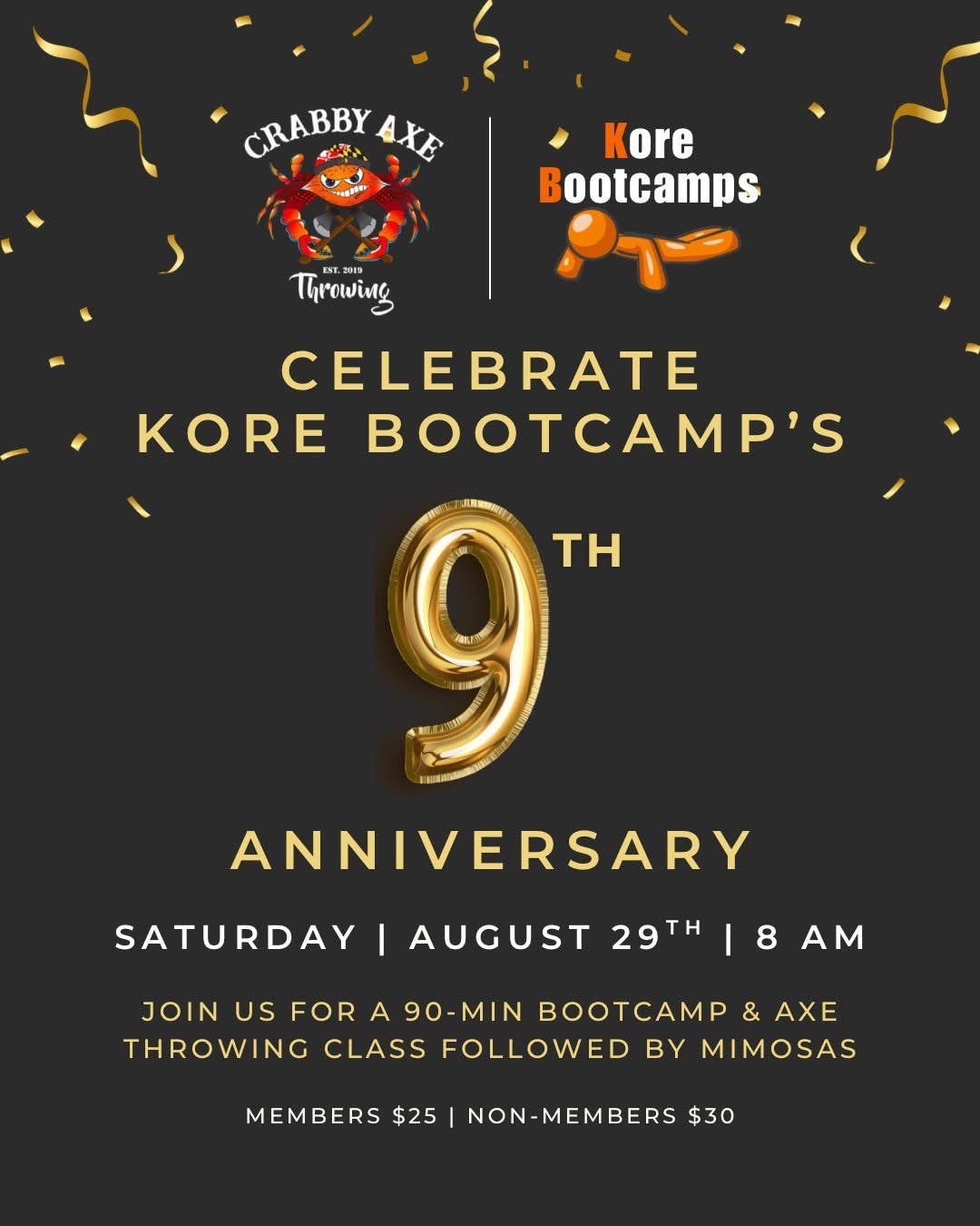 Kore Bootcamps 9 Year Anniversary Celebration Bootcamp & Axe Throwing