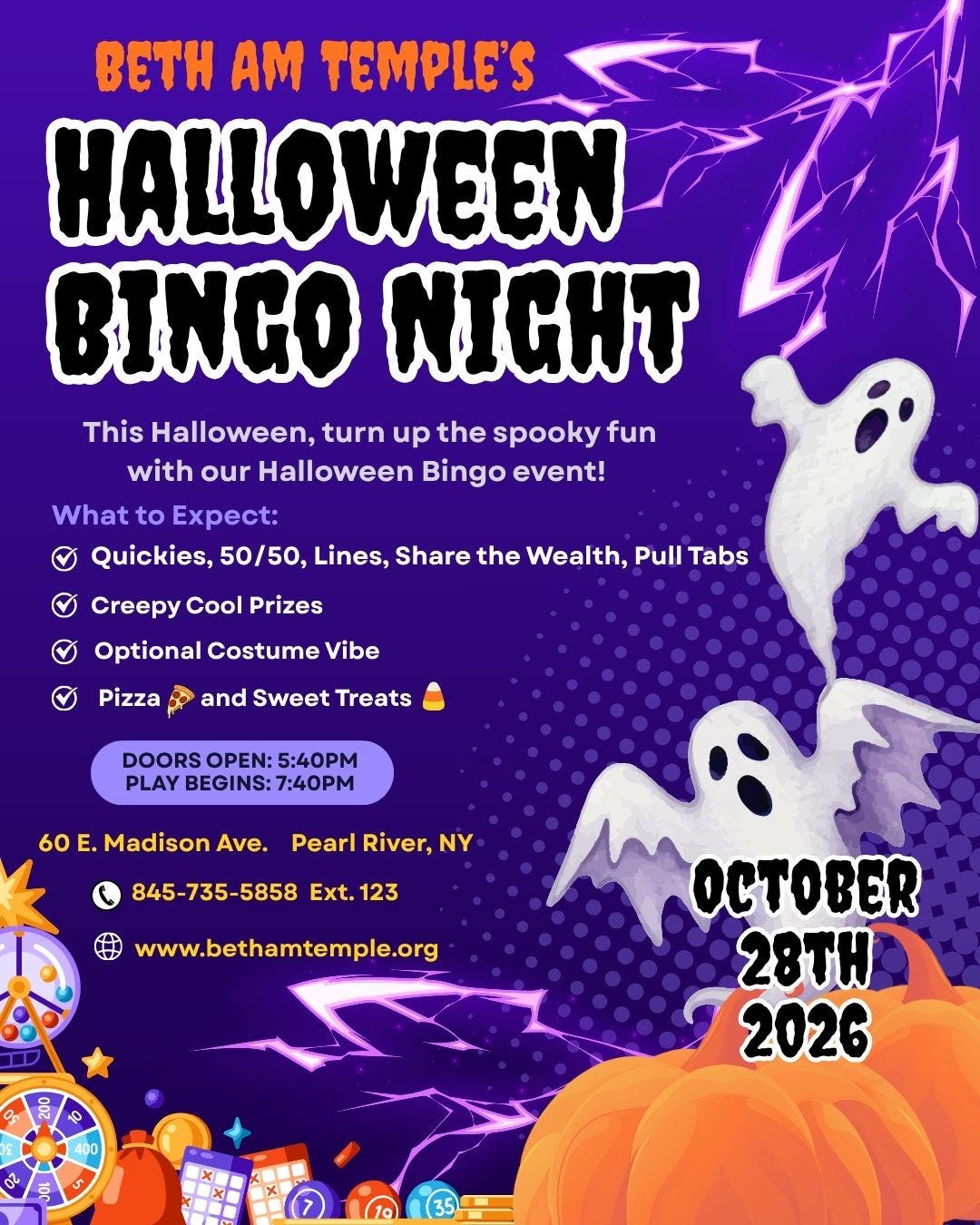 Come For Halloween Treats, Prizes & Pizza At Beth Am Bingo Today