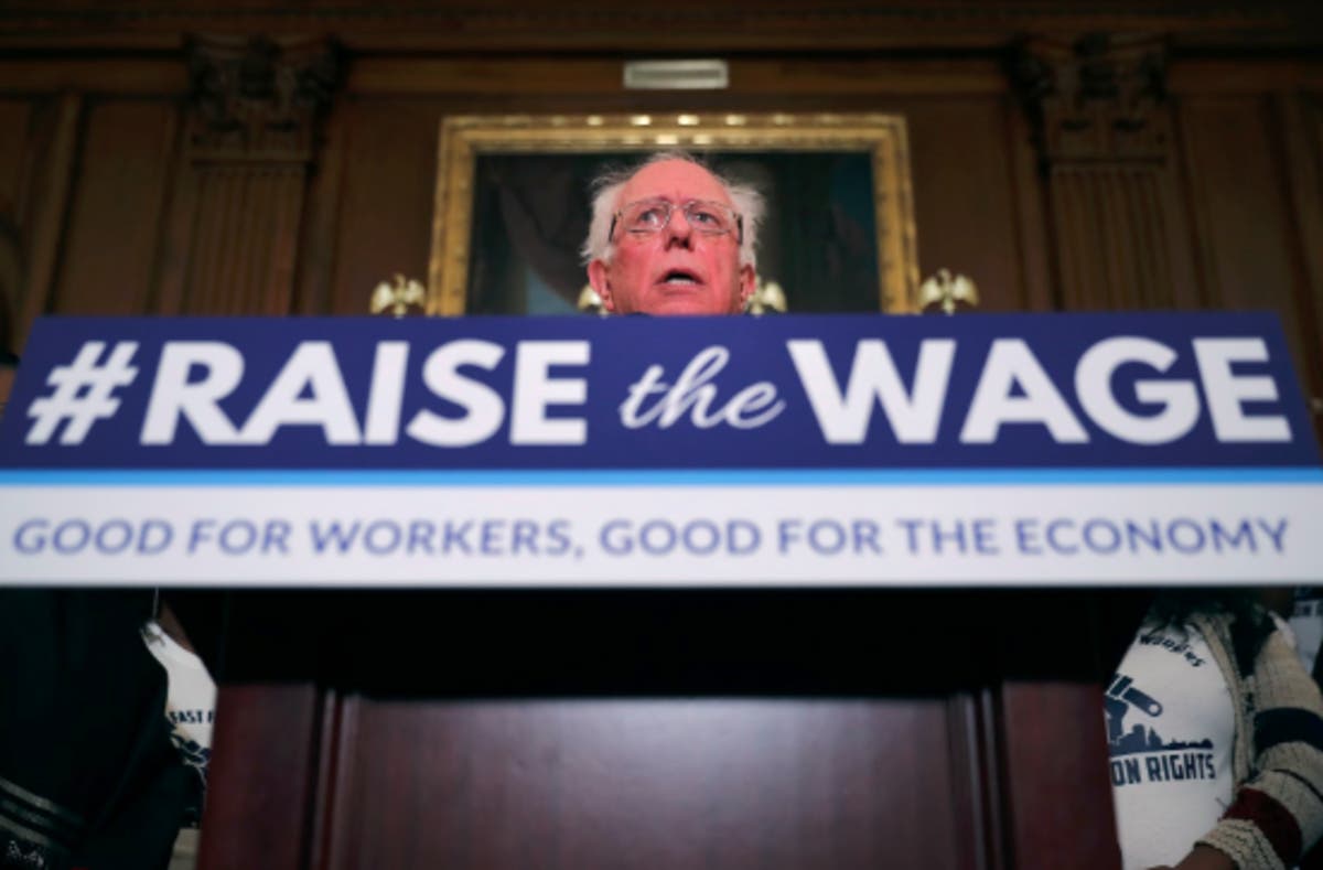  Bernie Sanders speaks at an event to introduce the Raise The Wage Act at the U.S. Capitol. 