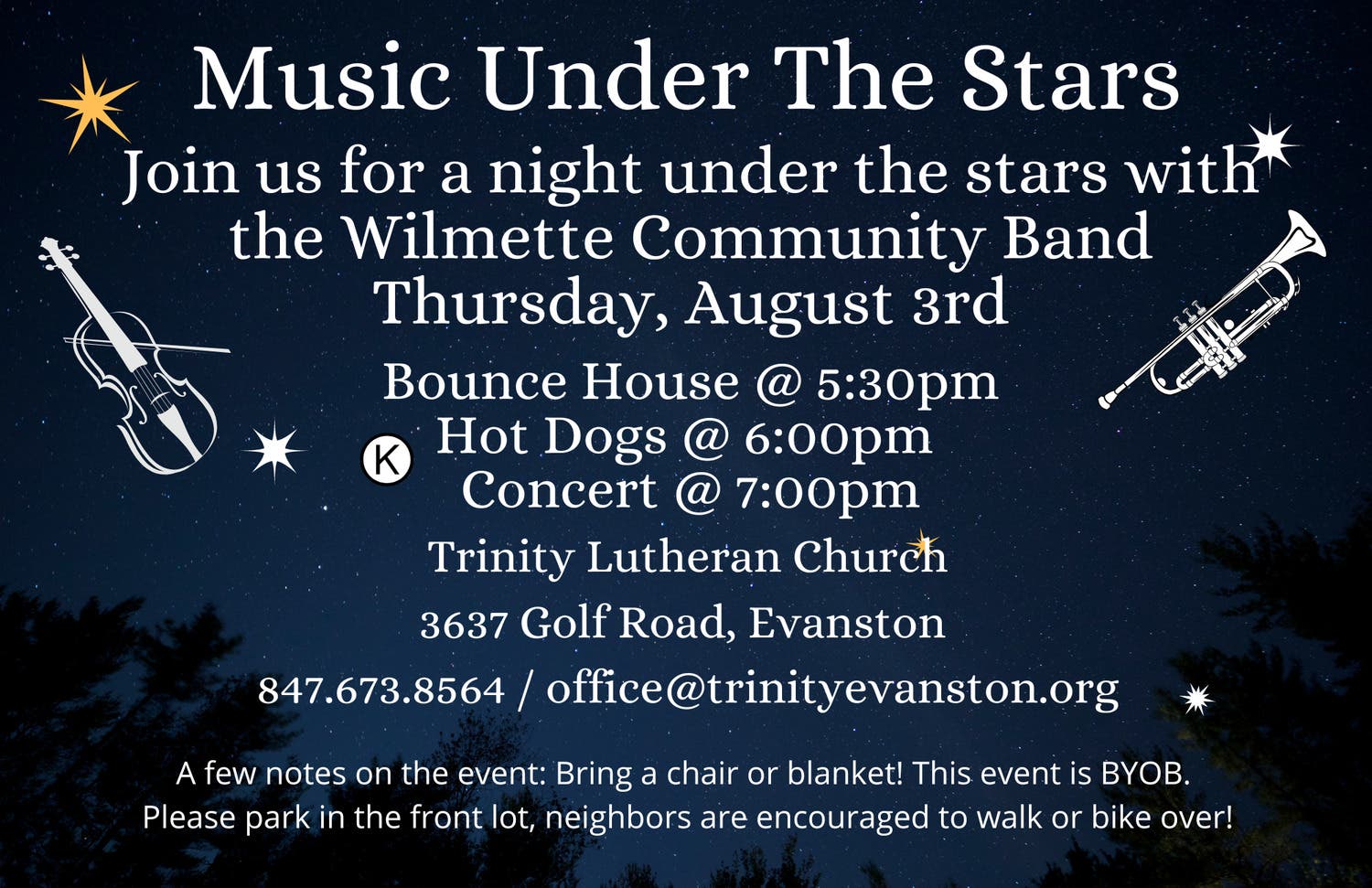 Aug 3 Music under the Stars with Wilmette Community Band and family