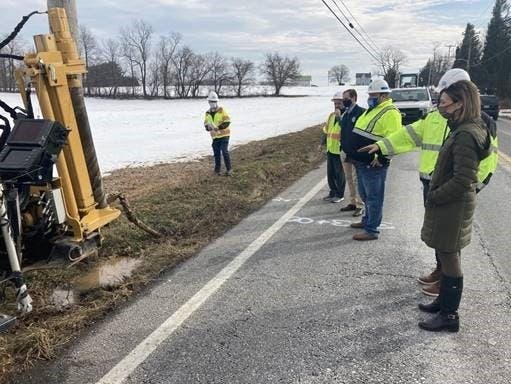 County officials observing work on the HMAN expansion that will allow ThinkBig Networks to connect to and construct their broadband service to the unserved and underserved customers in northern Harford County.