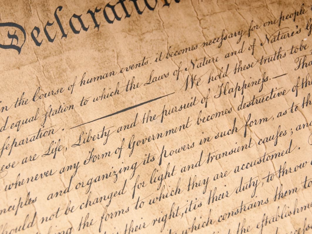 Close up of Declaration of Independence