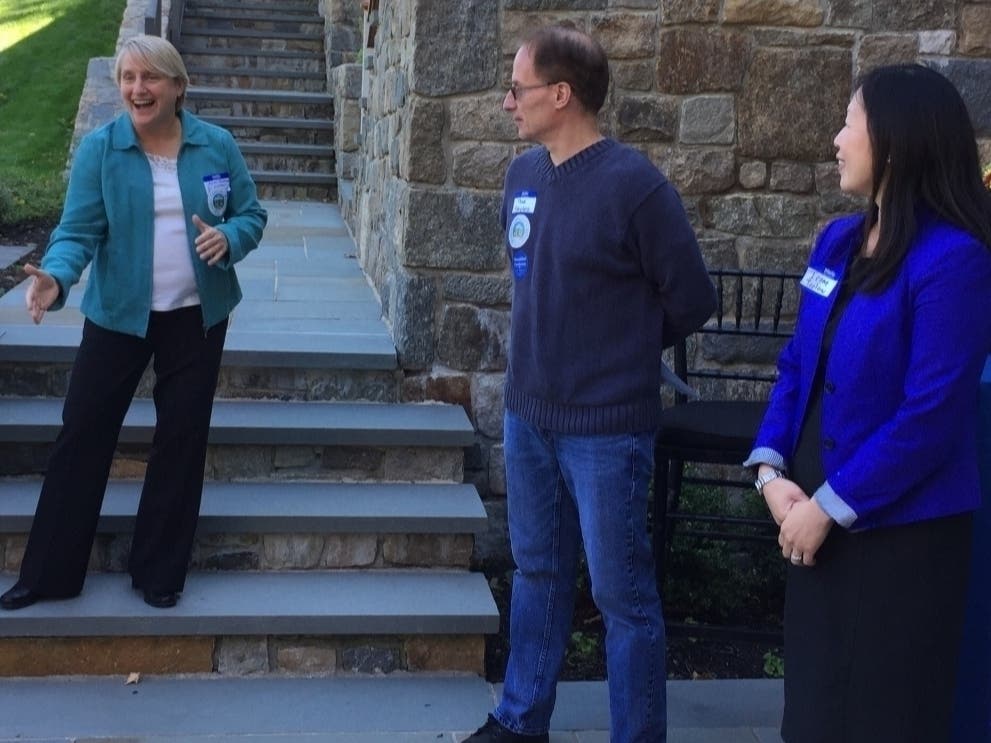 (from left) Karen Koronkiewicz, Thad Kobylarz, and Irene Treloar speak at a campaign event