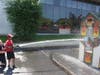 Kids had fun putting out the fire using a real hose from a fire truck