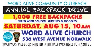 Word Alive Church Annual Back-to-School Backpack Giveaway