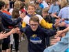 French Exchange Students receive high-fives from the BFS community during the farewell gauntlet.