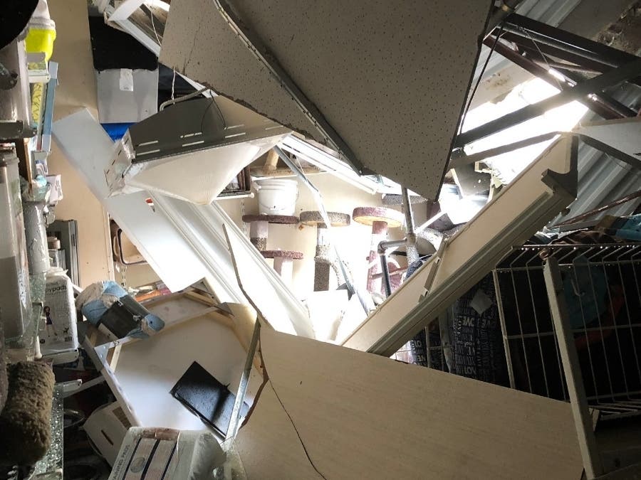 A HomeGoods store in Gaithersburg was forced to close after its roof partially collapsed and damaged a natural gas line.
