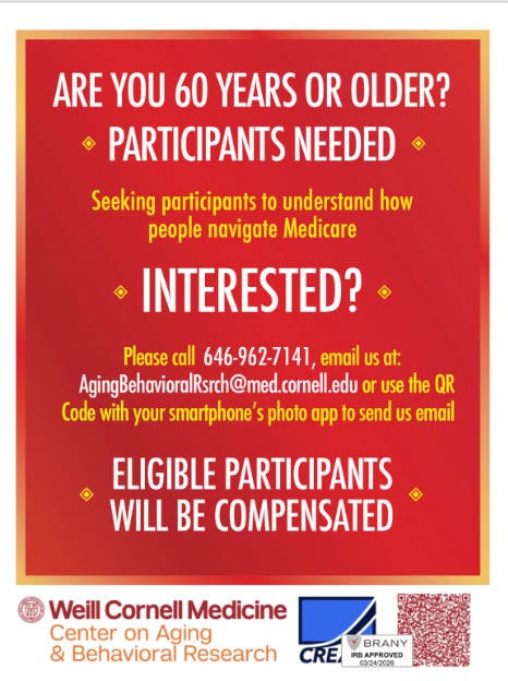 60 years or older? Paid study to learn your opinions about the Medicare site. One visit only!