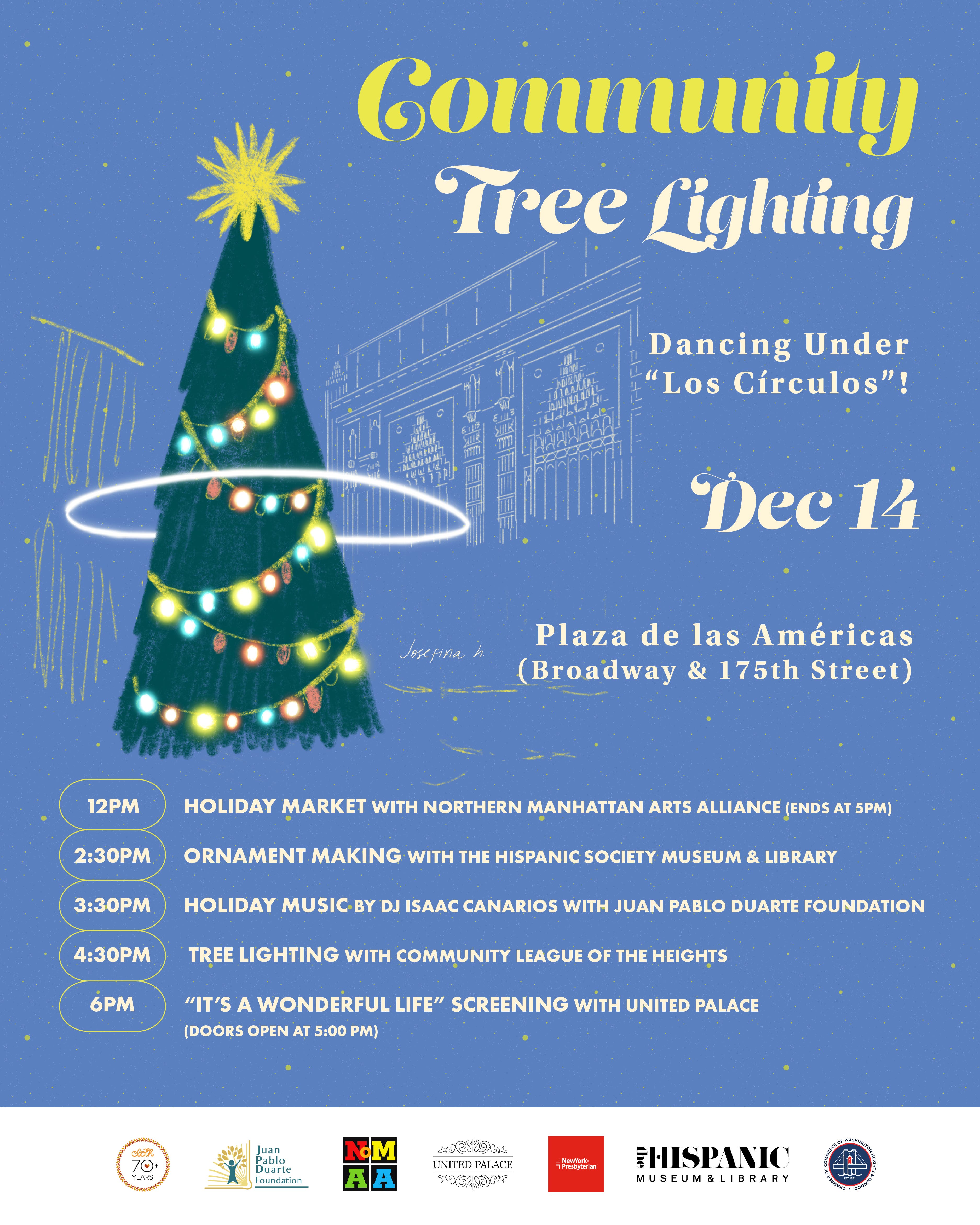 Tree Lighting on Plaza de las Americas! Holiday cheer on Plaza de las Americas and United Palace!