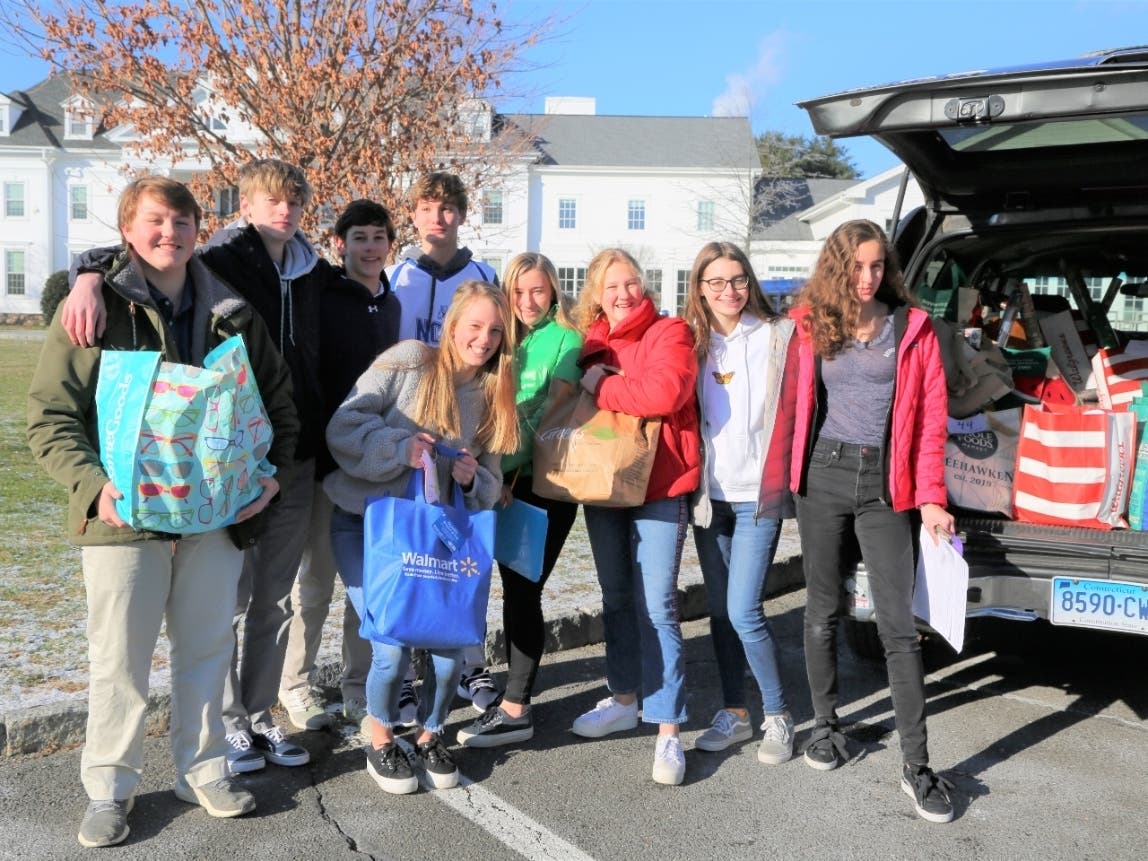 Members of New Canaan Country School’s Ninth Grade Service Leadership Committee Thatcher Findlay, Brayden Hogue, Ryland Strine, Jamie Staniar, Payton Koch, Annika Mannix, Maren Frey, Sasha Coughlin and Darla Moody.