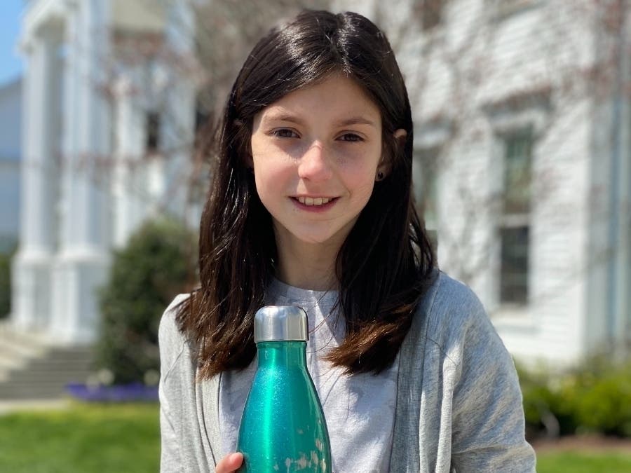 Madelyn Kinsley of New Canaan delivered a persuasive speech on the topic of  “The Problems with Recycling” to the Middle School community, Tuesday, April 20.