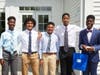 New Canaan Country School eighth grade students Alex Thiersant of Stamford, Josh Fleuriot of Norwalk, Justin Mims of Norwalk, Ifeanyi Ndokwu of Stamford and Dario Sanon of Stamford at the school’s Eighth Grade Celebration, June 15.
