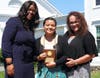 Nehemie Moïse, Horizons Director of Student and Family Support, Berenice Giron, a 2022 graduate of Westhill High School in Stamford who received the Leah Kimmet Spirit Award and Family Council representative, Nancy Nieves.

