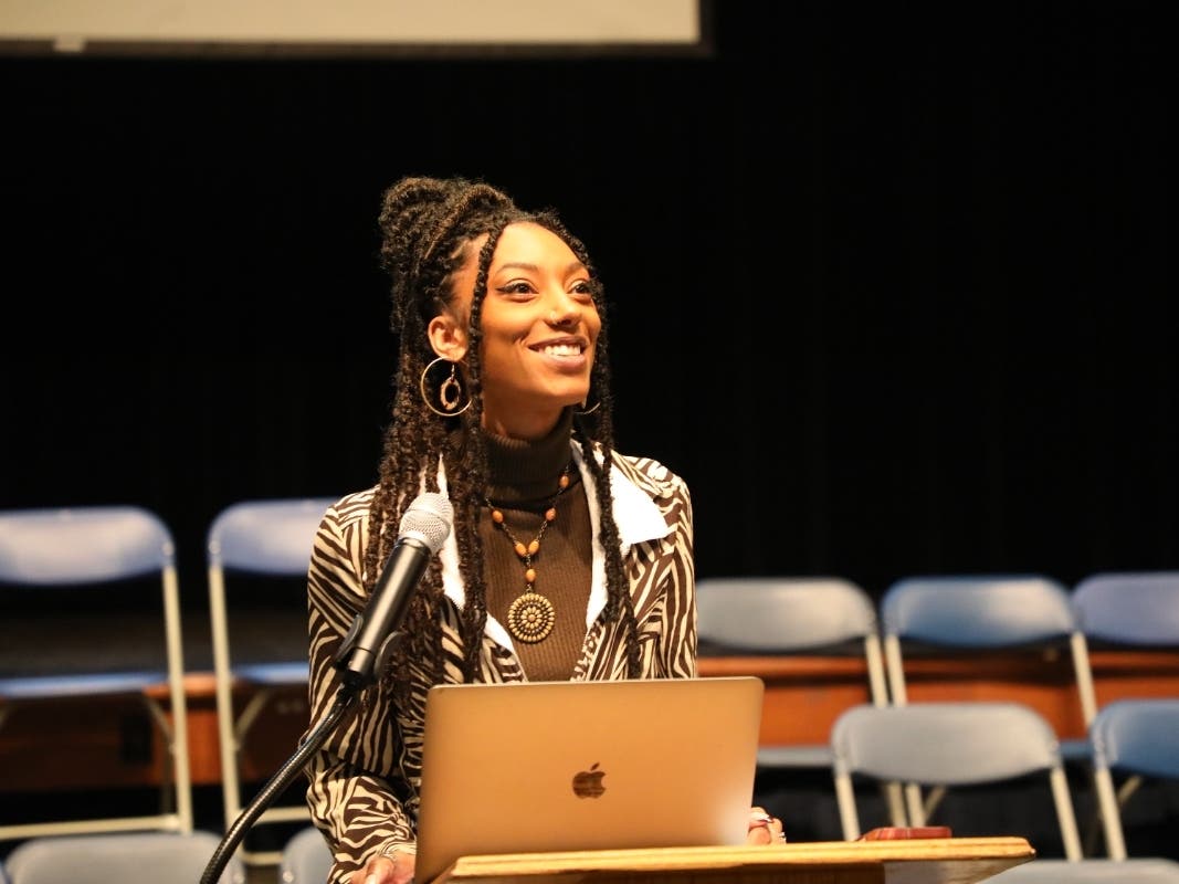 Alumna, poet and education reform activist, Kyla Johns ’12 shared reflections with sixth through ninth grade New Canaan Country School students as part of on-campus events held in honor of Dr. Martin Luther King, Jr., Jan. 13.