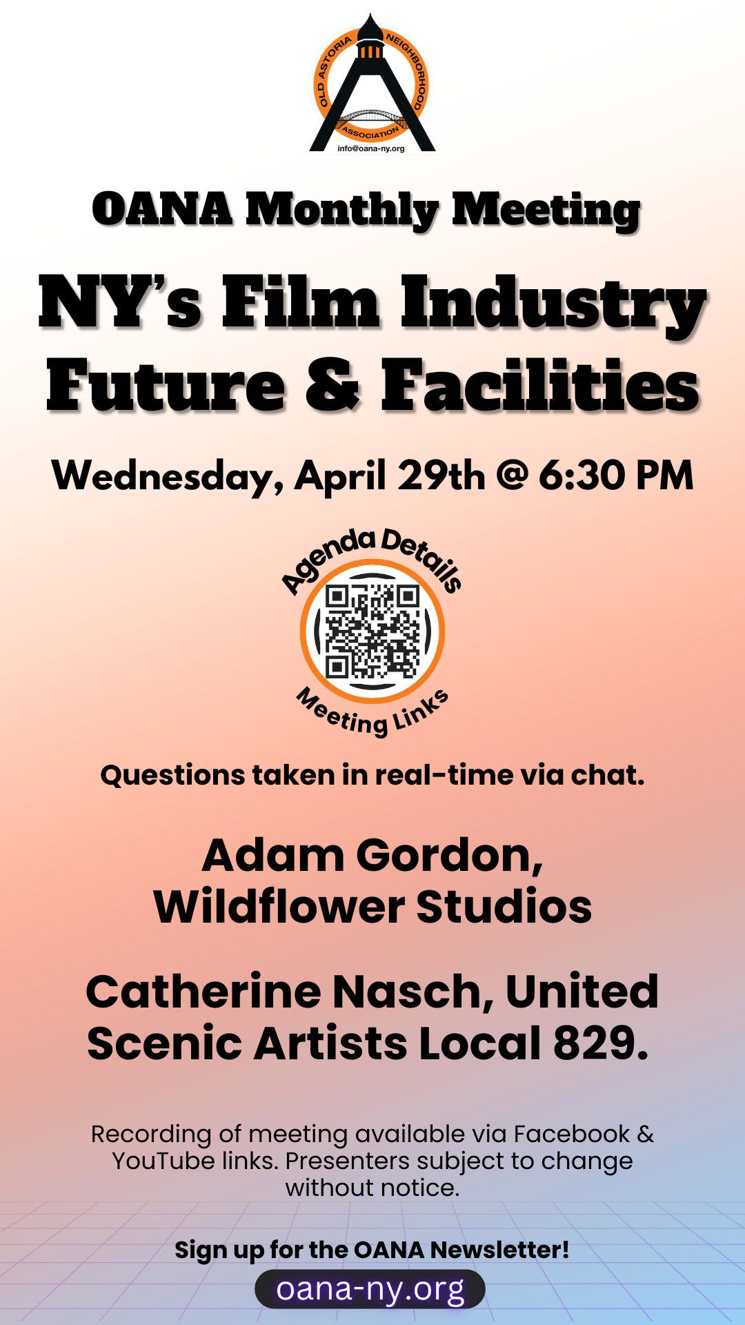 OANA Monthly Meeting: Present Wildflower Studios and Examine the State of New York’s Film Industry