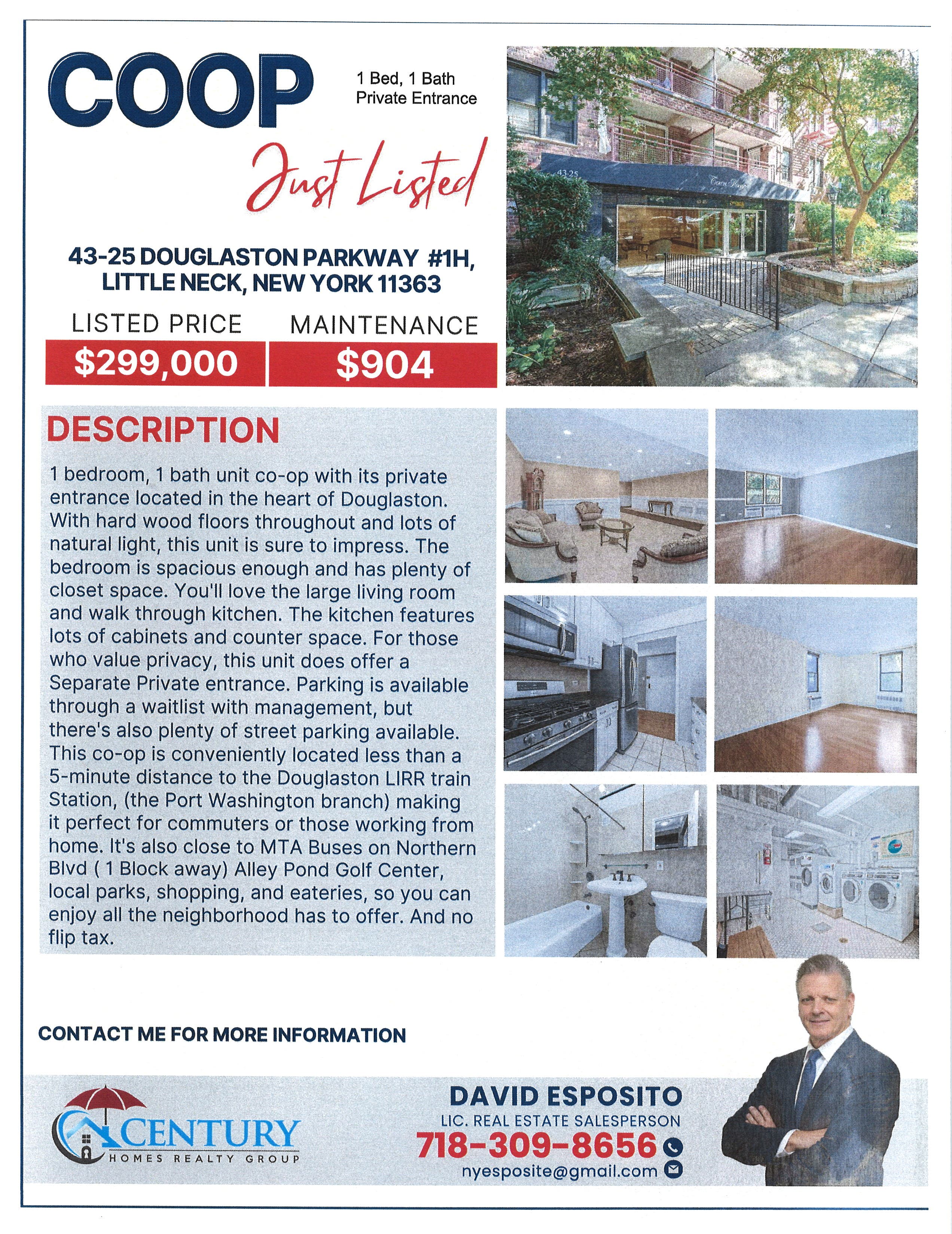 1 Bedroom Co-op for sale in Douglaston - Private Entrance