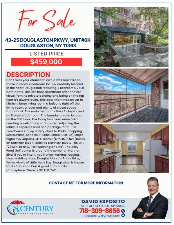 Co-op 2 Bed, 2 Bath Douglaston For Sale