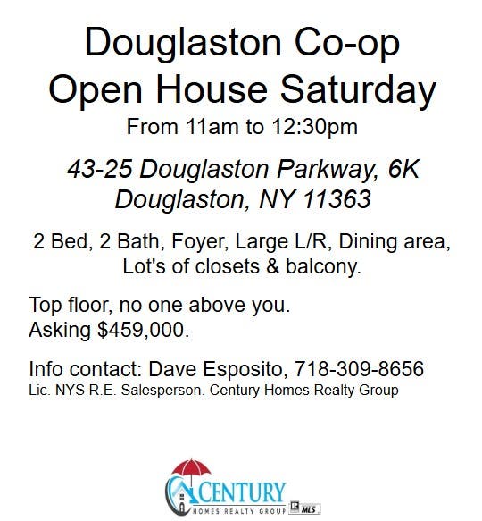 Co-op Open House Douglaston Saturday