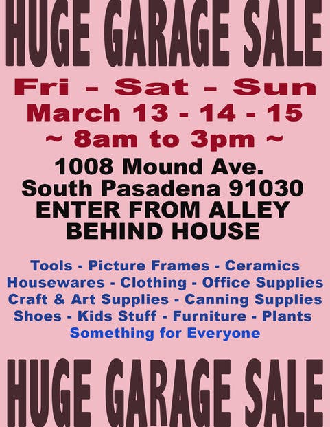 Garage Sales Pasadena Ca