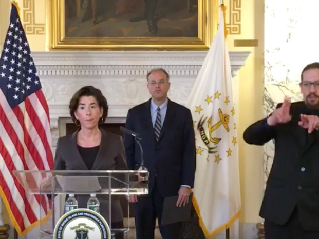 Gov. GIna Raimondo also limited gatherings to five people or less to stop the spread of the coronavirus.