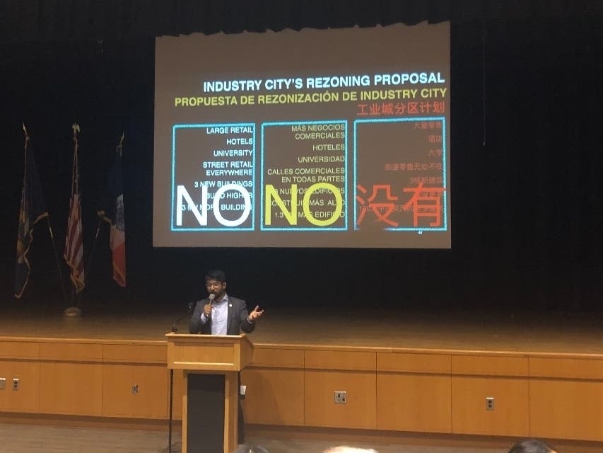Council Member Carlos Menchaca at a previous meeting about the Industry City rezoning. 