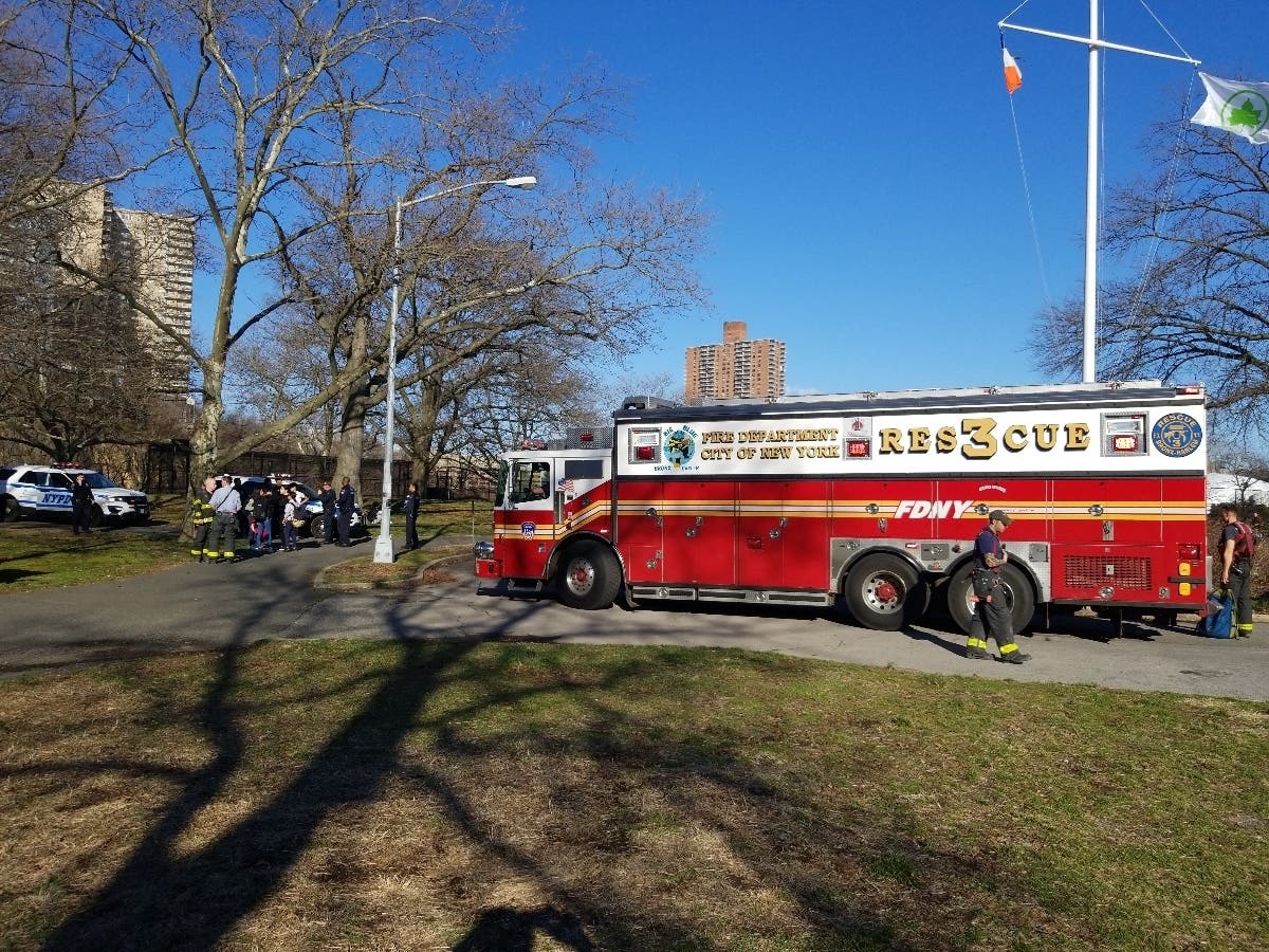 Emergency responders at Inwood Hill Park on Friday.
