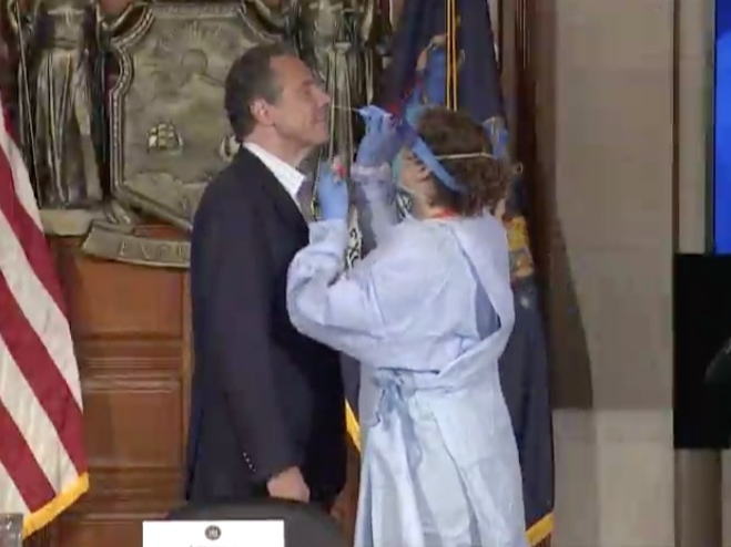 Gov. Andrew Cuomo got tested for the coronavirus during his daily press briefing to show how "fast and easy" it is.