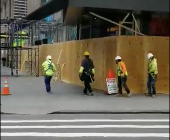Businesses begin to board up in Times Square ahead of a fifth night of scheduled protests against police brutality.