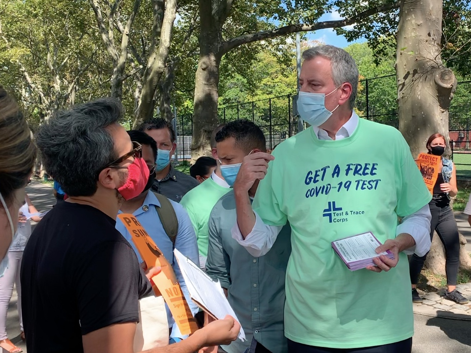 Activists urged the mayor to sign their petition against the Sunset Park rezoning, which was OKed by the Planning Commission this week.