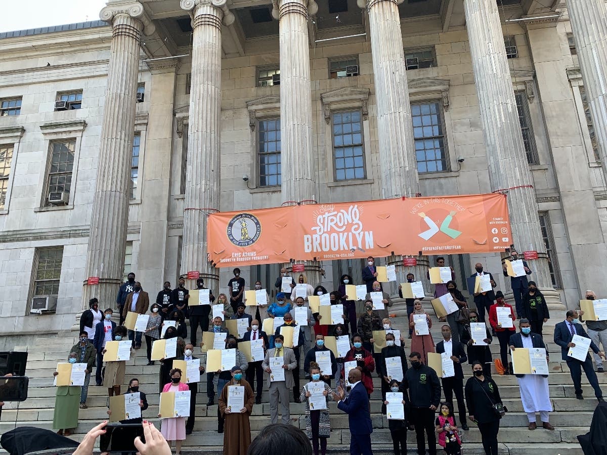 Brooklyn Borough President Eric Adams honored more than 80 "COVID heroes" with a ceremony Tuesday.