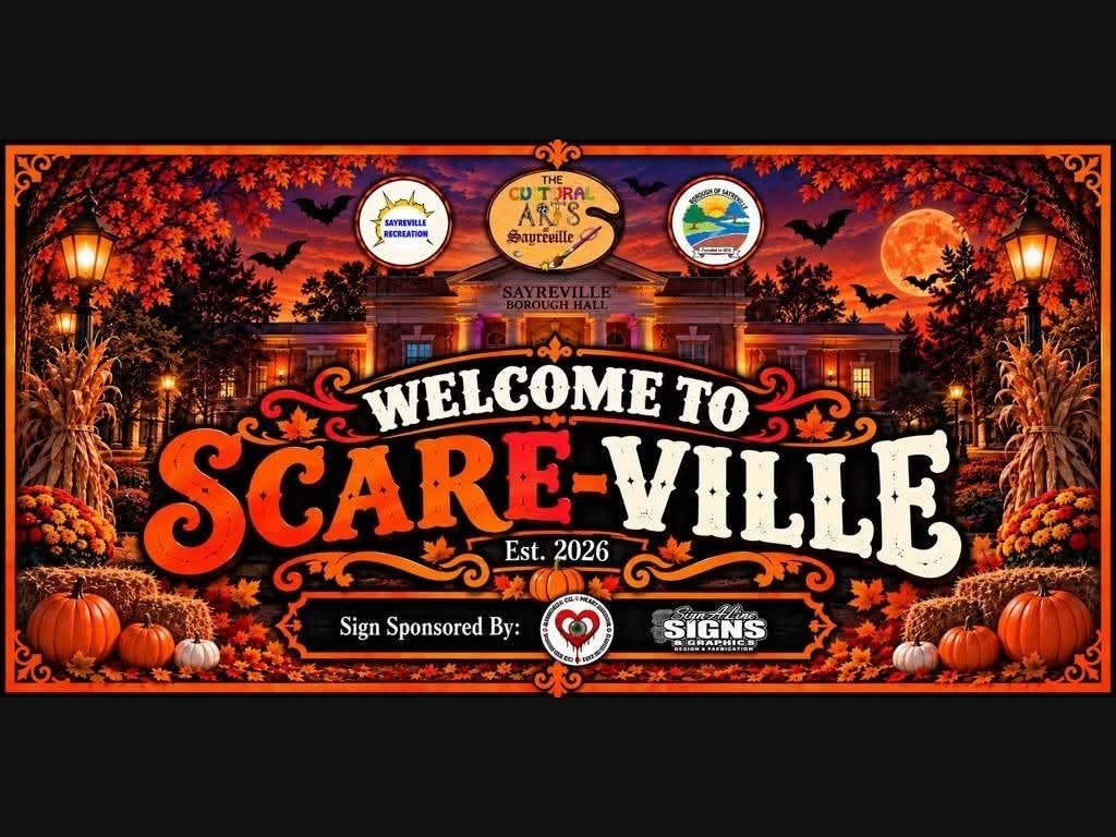 The sign which will be used every October to bring the Halloween spirit to Sayreville designed for all ages.
