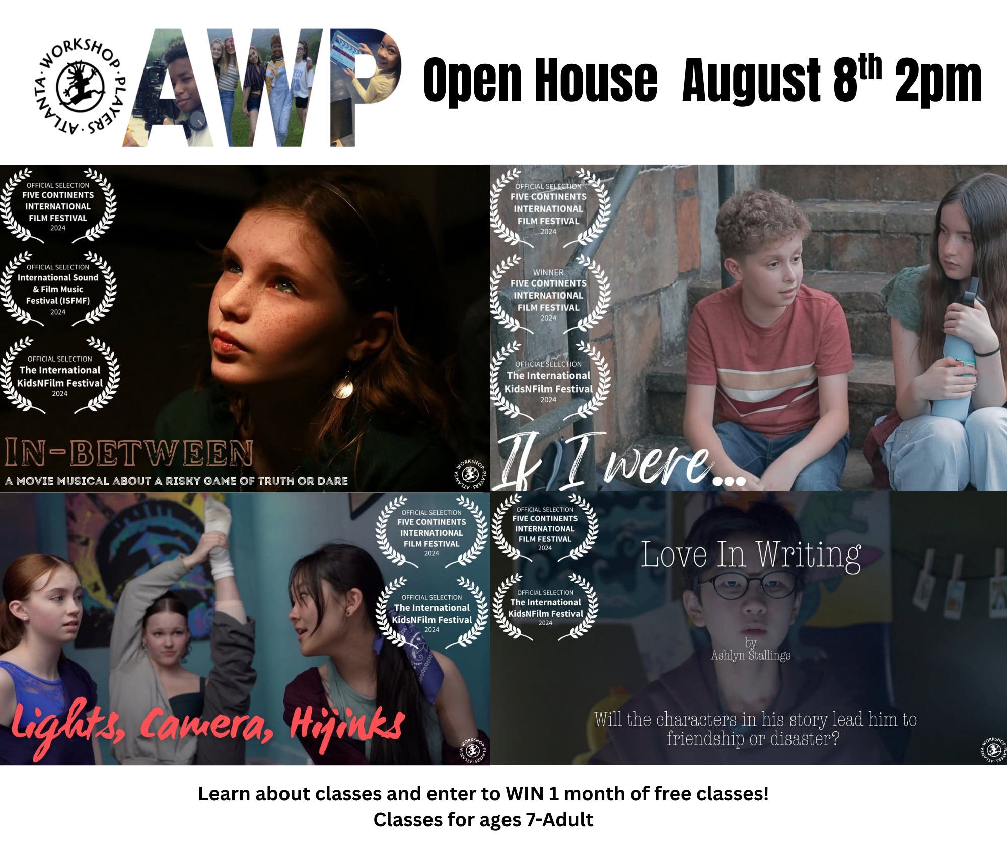 Open House! Learn about Acting Essentials, On Camera, Improv,  Movie Musicals & MORE! Ages 7-99! 