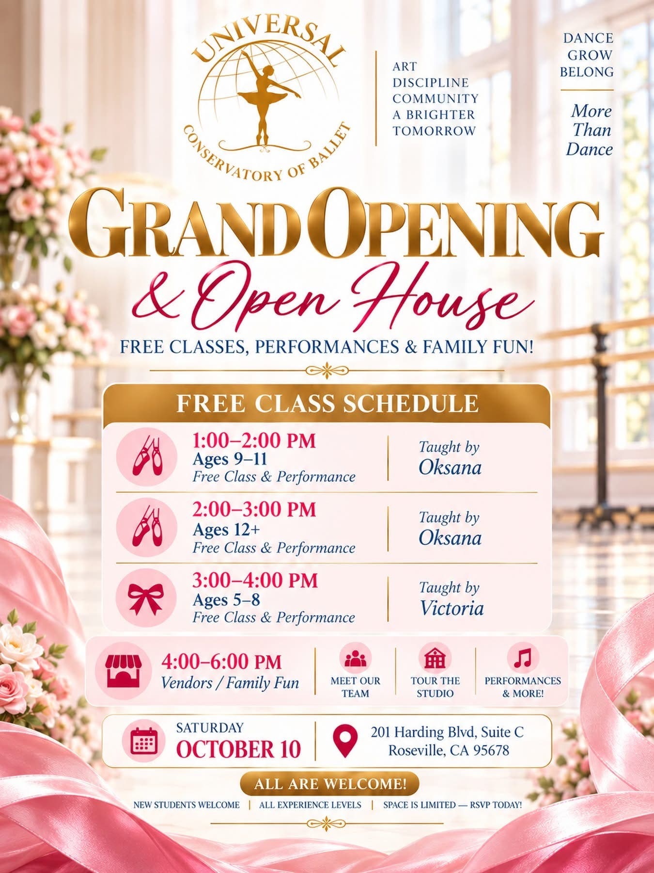 Universal Conservatory of Ballet ~ GRAND OPENING Open House ~ FREE Ballet Classes