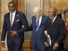 (L-R) NAACP President Derrick Johnson, Church of Jesus Christ of Latter Day Saint President Russell M. Nelson and Reverend Amos Brown