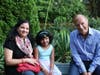 Ray Ciccolo with Waltham residents, Reni Jose and her 7-year-old daughter, Lydia. 