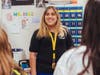 Patricia Diaz welcomes her ASB students to Nicolet Middle School on the first day of classes.
