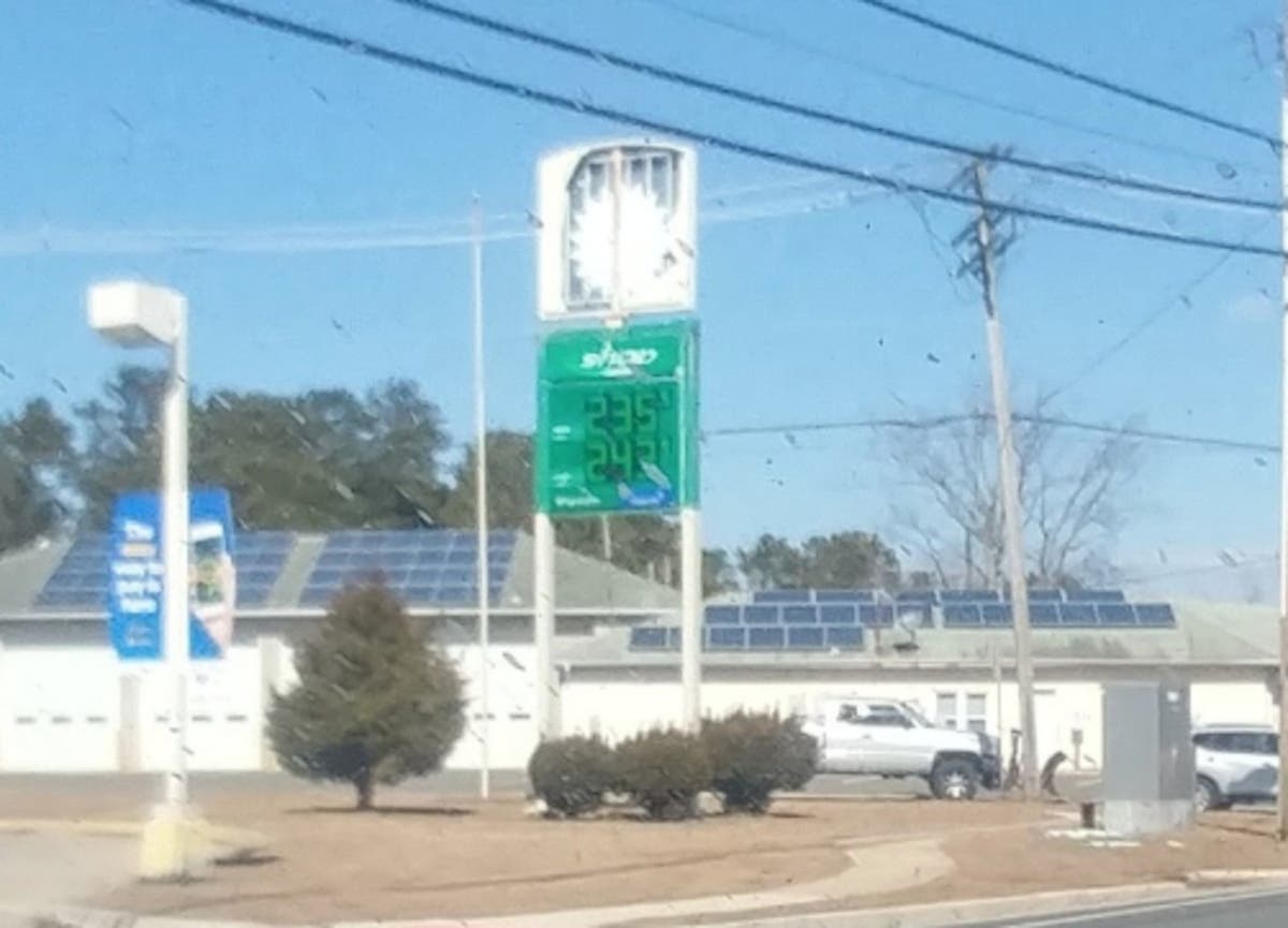 The BP sign in Bayville exploded in the wind Monday, a witness said.