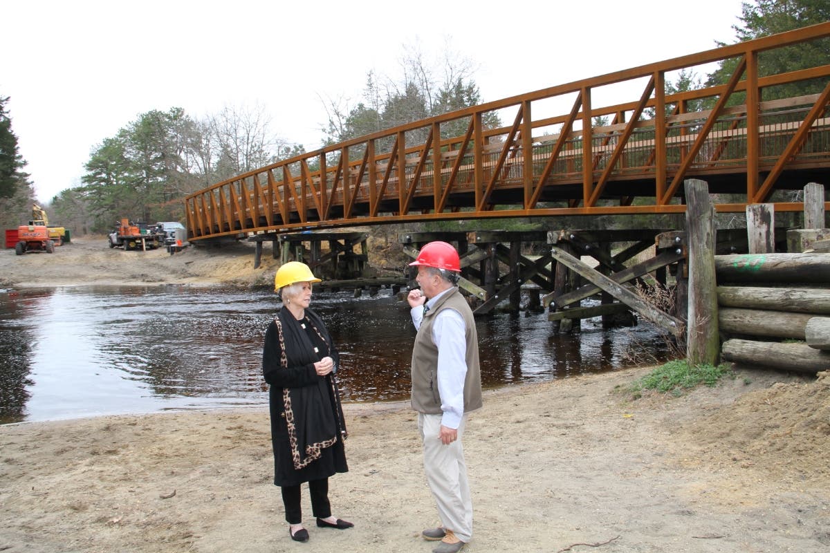 Ocean County Freeholder Director Virginia E. Haines visits the trestle of the Barnegat Branch Trail.
