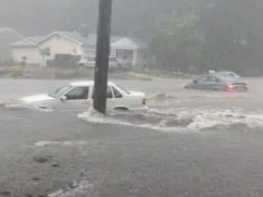 Several cars are stuck in flood waters in Stafford, police said.