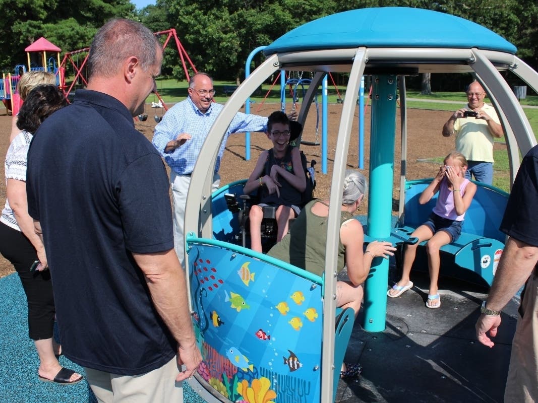 Mayor Carmen F. Amato and Bayville Elks special needs ambassador Val Falzarano participated in the ribbon-cutting ceremony.
