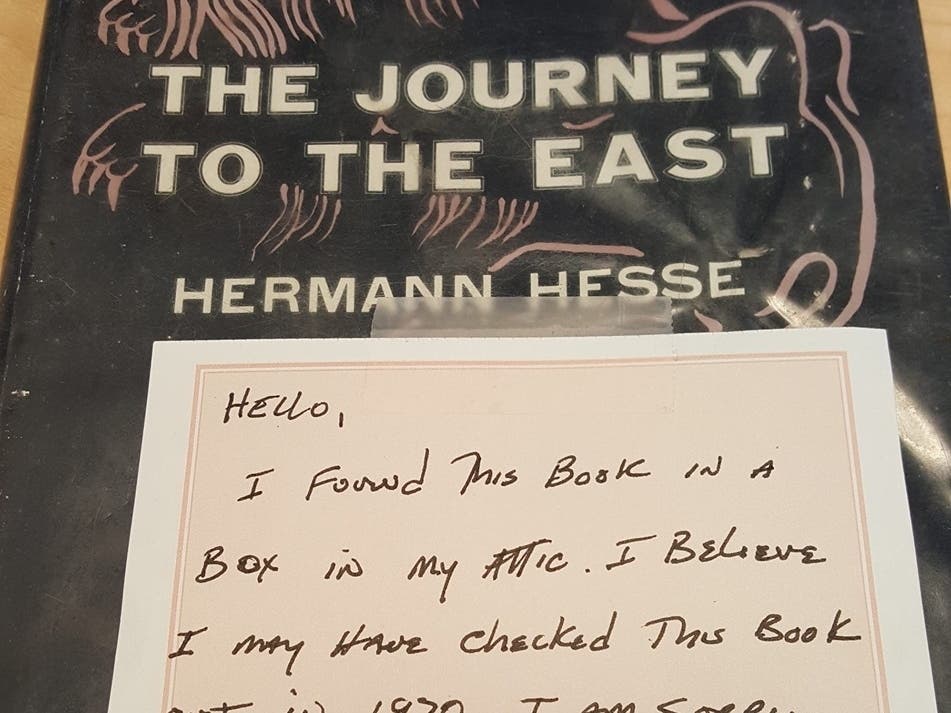Forty-nine years later, a copy of "The Journey to the East" by Hermann Hesse is back where it belongs.