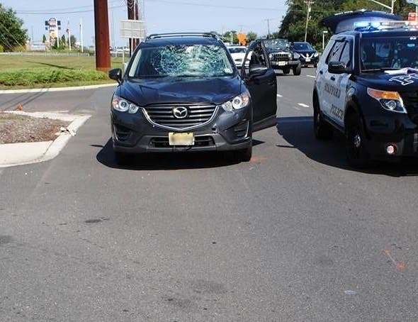 A cyclist collided with a car Saturday on Route 72 in Manahawkin, police said.