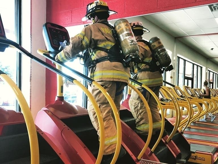 A Parkertown firefighter climbed 110 floors on the stair stepper at Tuckerton's retro fitness to commemorate the 9/11 attacks.