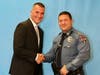 Matthew D’Antonio (left) was sworn into the Lacey Township Police Department.